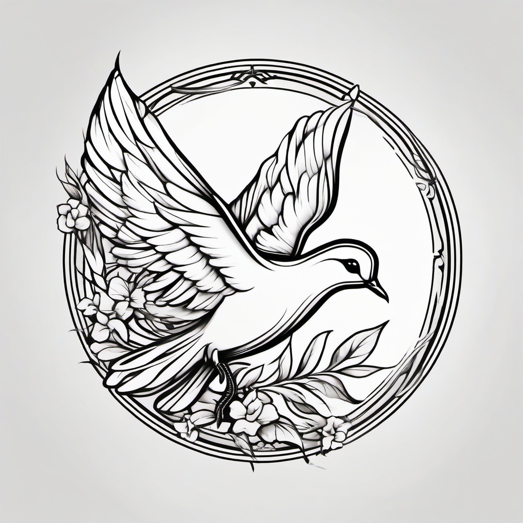 Dove of Peace Tattoo-Iconic and meaningful tattoo featuring the dove as a symbol of peace, capturing themes of harmony and tranquility.  simple color tattoo,white background