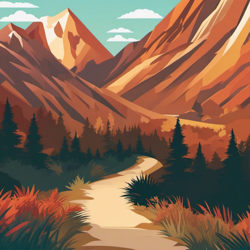 Hiking Trail clipart - Scenic trail through the mountains, ,vector color clipart,minimal