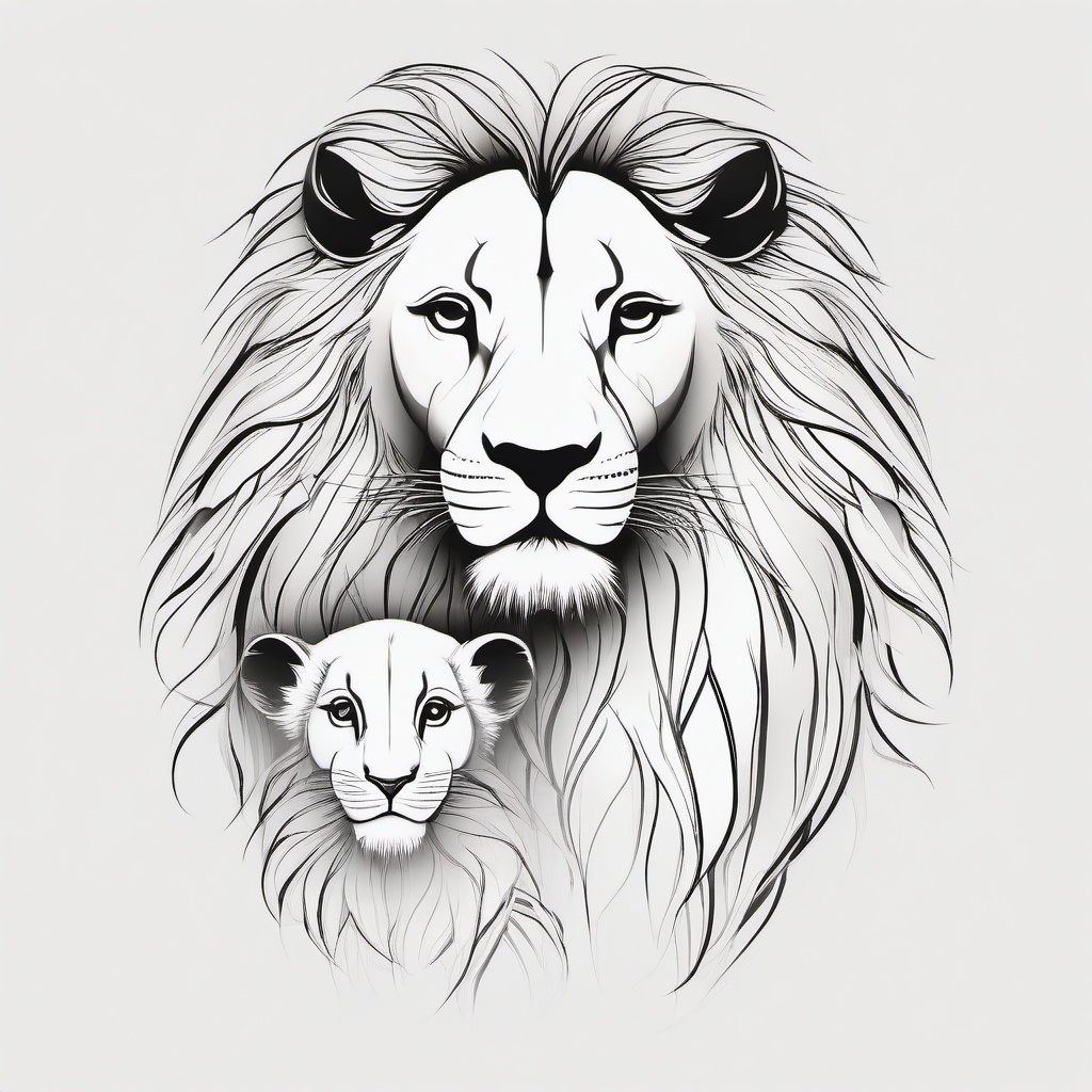 Lion & Cub Tattoo - Symbolizes parental protection and love  minimal tattoo design,white background