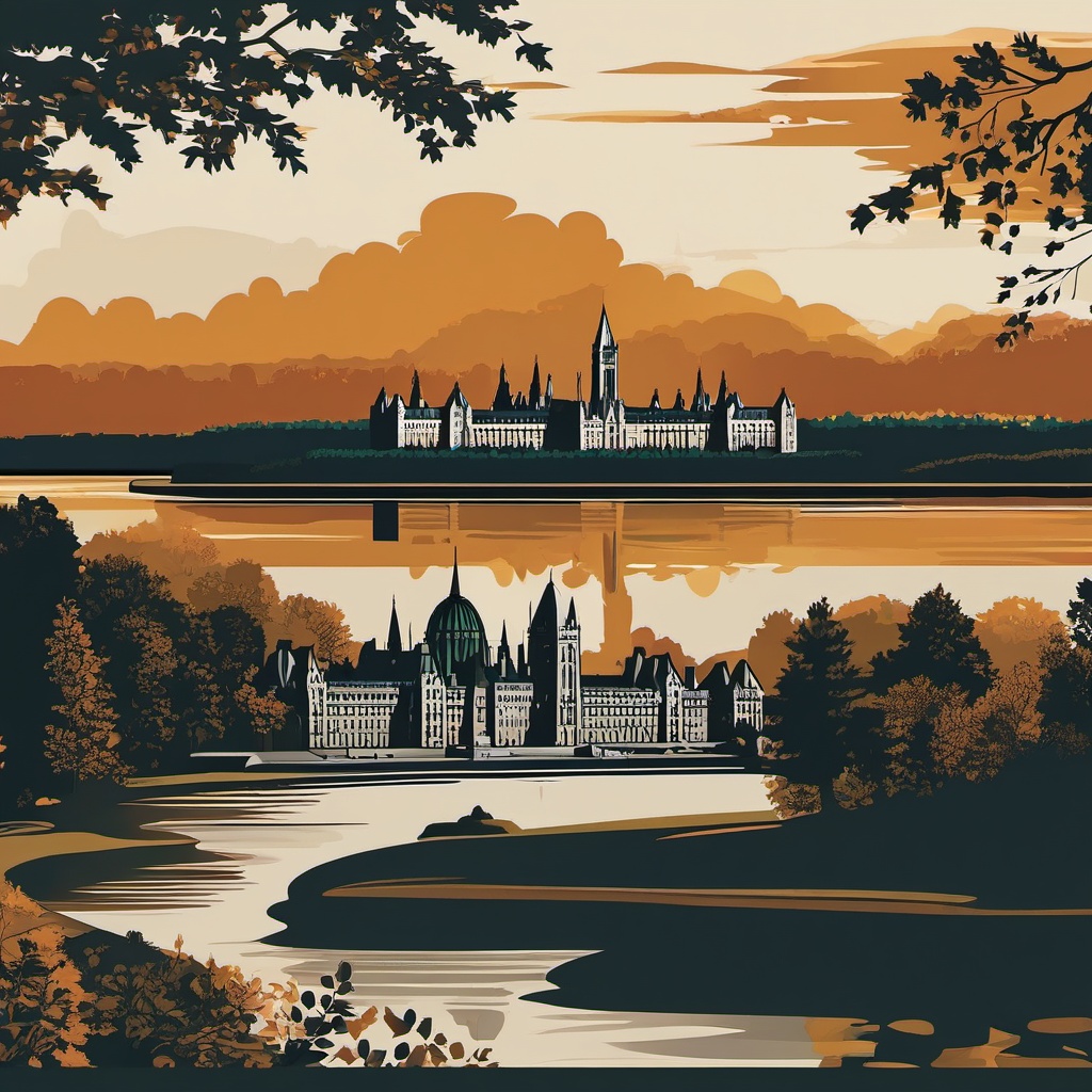 Ottawa clipart - Parliament Hill and Ottawa River, ,color clipart vector style