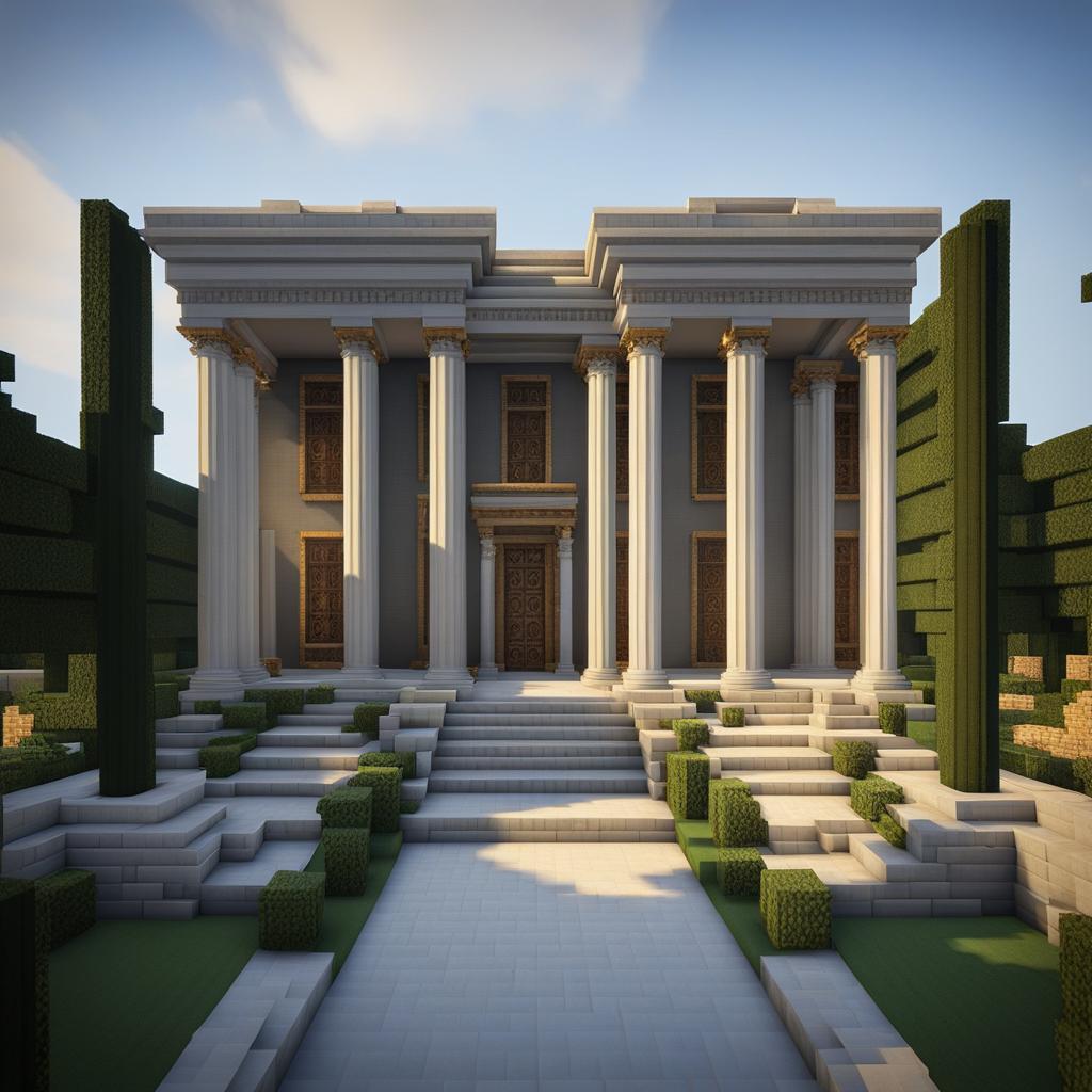 ancient roman villa with classical columns and statues - minecraft house ideas minecraft block style