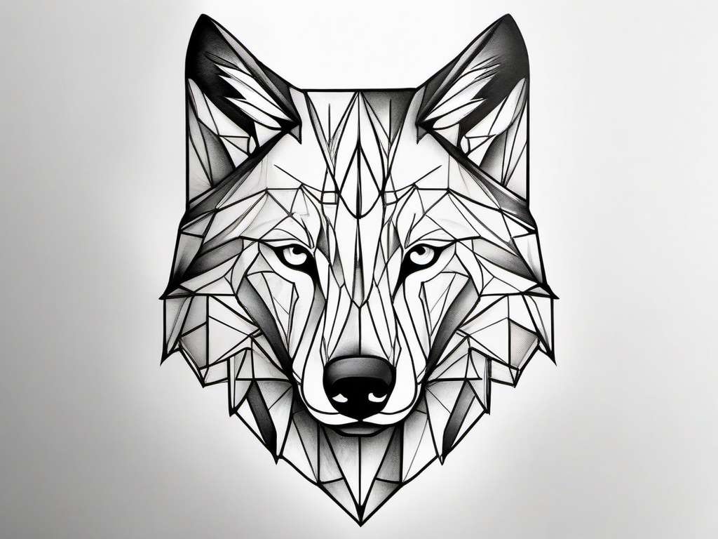 Geometric Wolf Tattoo Drawing - A hand-drawn and detailed geometric wolf tattoo.  simple color tattoo design,white background