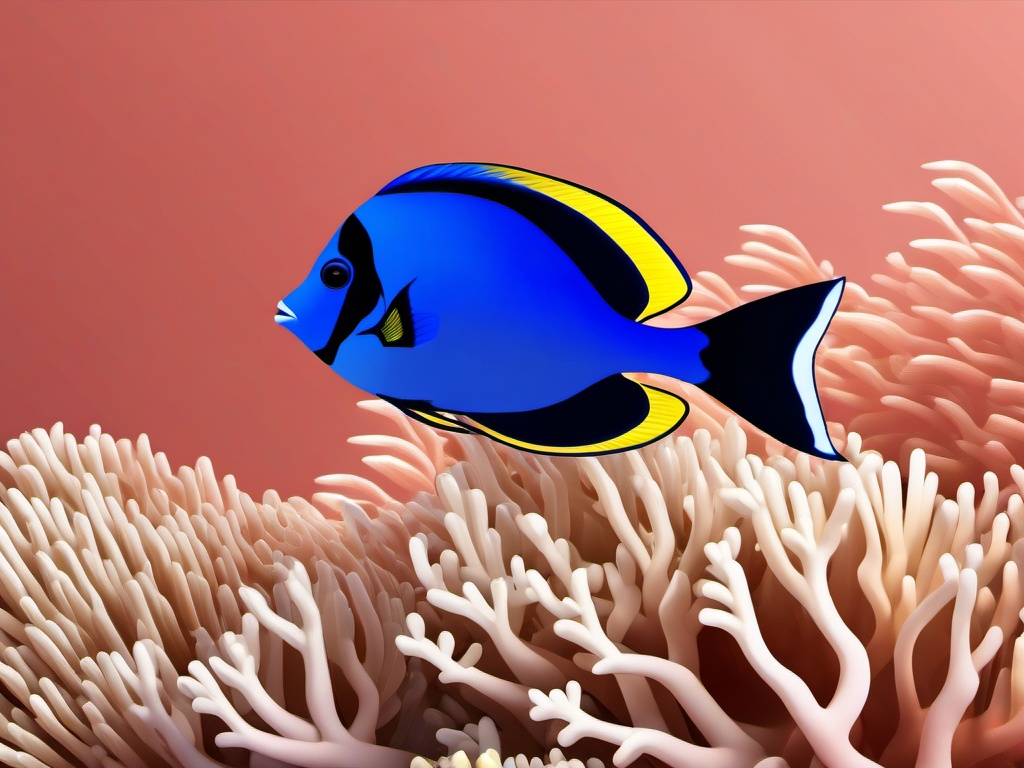 Blue Tang Clipart - Blue Tang fish gliding through the coral reef , minimal, 2d