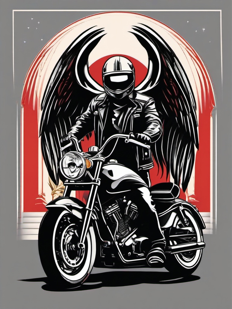 Guardian Angel Motorcycle Tattoo - Celebrate the freedom of the road with a motorcycle-themed guardian angel tattoo.  minimalist color tattoo, vector