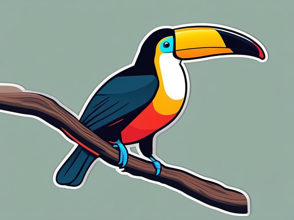 Toucan Sticker - A colorful toucan perched on a branch. ,vector color sticker art,minimal