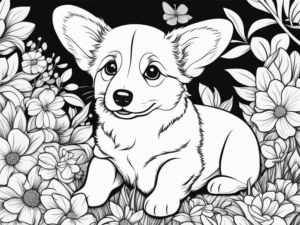 corgi puppies cute animals coloring page 