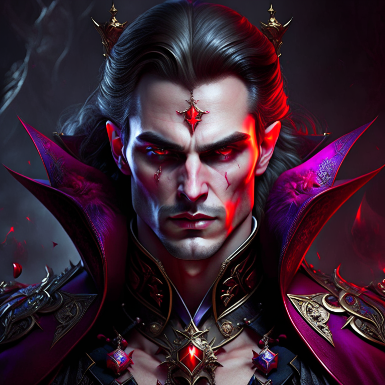 vampire lord with a regal demeanor, thirsting for immortal power and blood. 