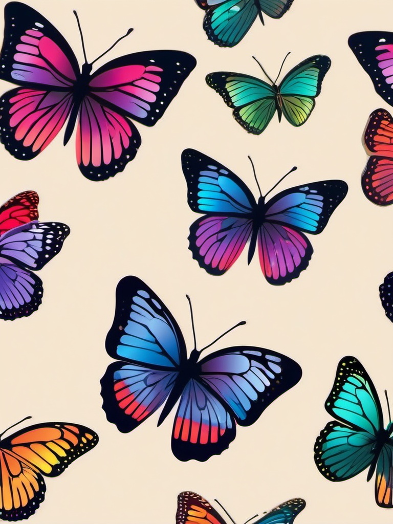 Butterfly Trio Sticker - Three colorful butterflies, ,vector color sticker art,minimal