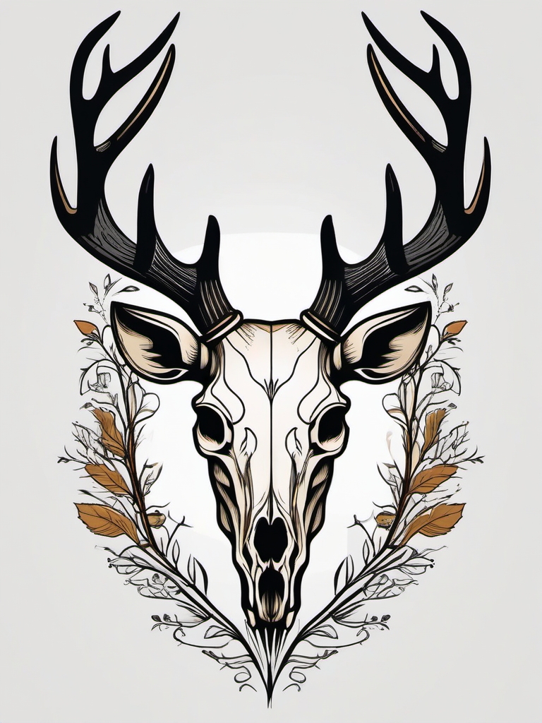 Simple deer skull with clean antlers, nature's graceful emblem.  simple color tattoo style