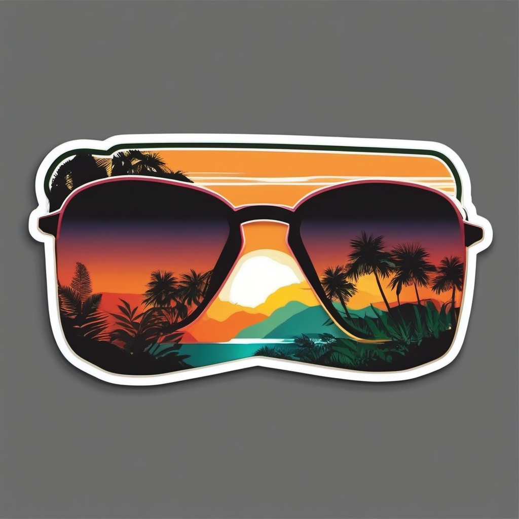 Sunglasses with Reflection in Nature Sticker - Sunglasses with a reflection of nature, ,vector color sticker art,minimal