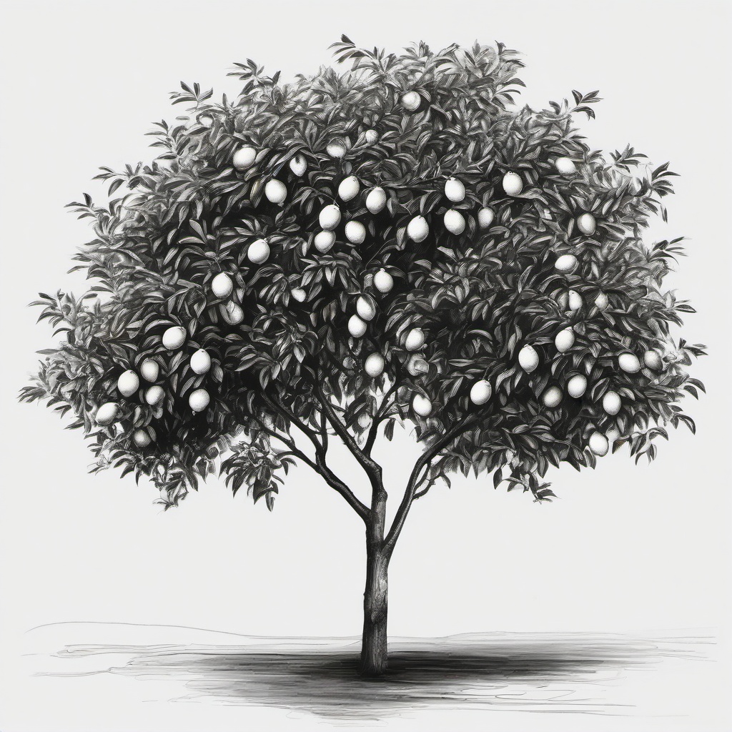 drawing of lemon tree  minimal rough sketch scribbles,doodles,black and white