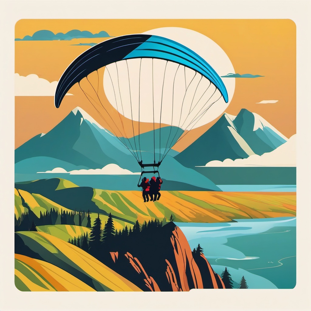 Paragliding Adventure Clipart - Paragliders soaring with scenic views.  color vector clipart, minimal style