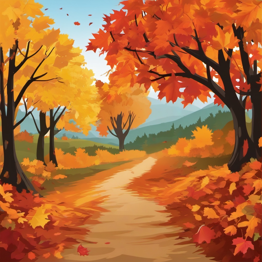 Fall clipart - fall scene with colorful foliage  