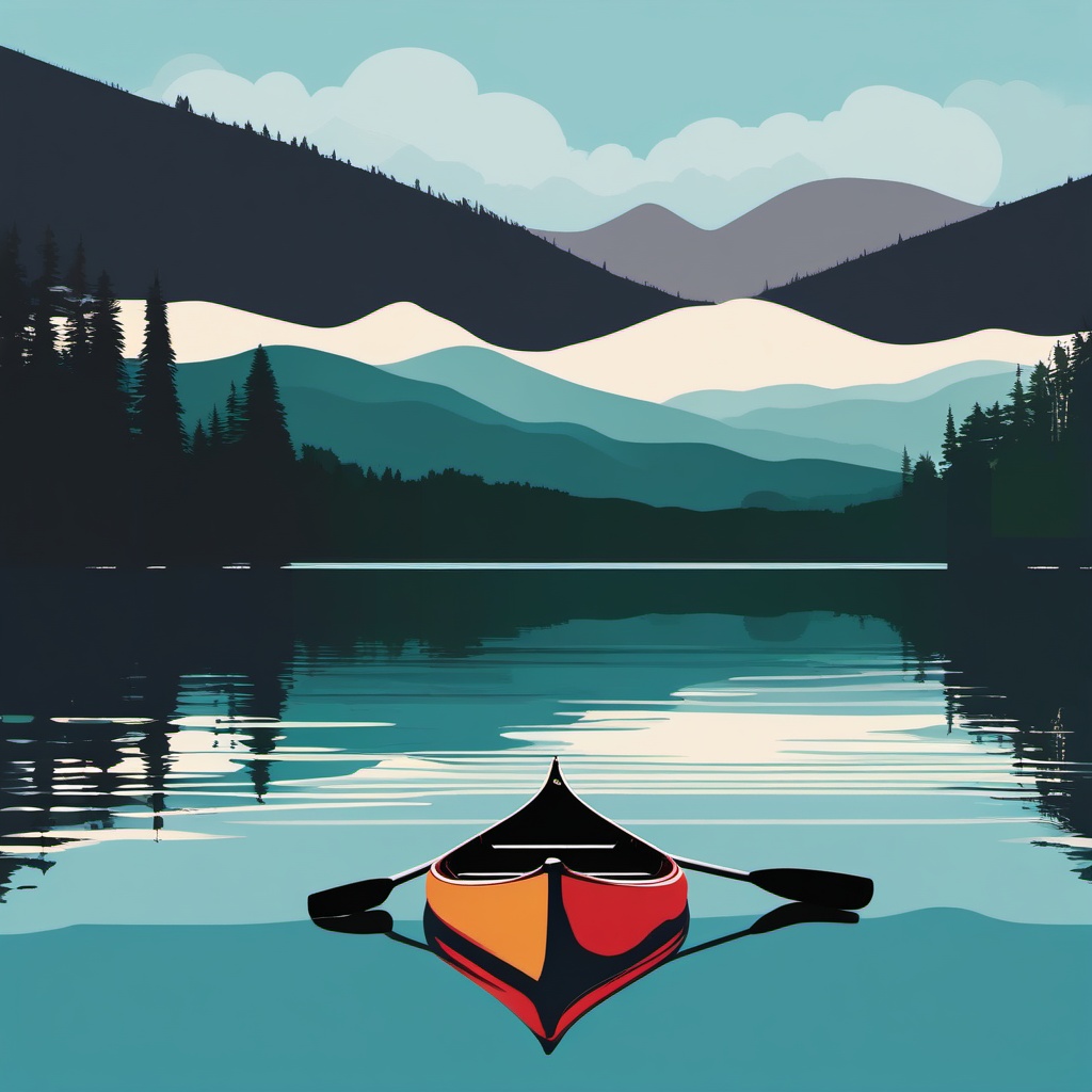 Mountain Lake Canoe Reflections clipart - Reflections while canoeing, ,vector color clipart,minimal