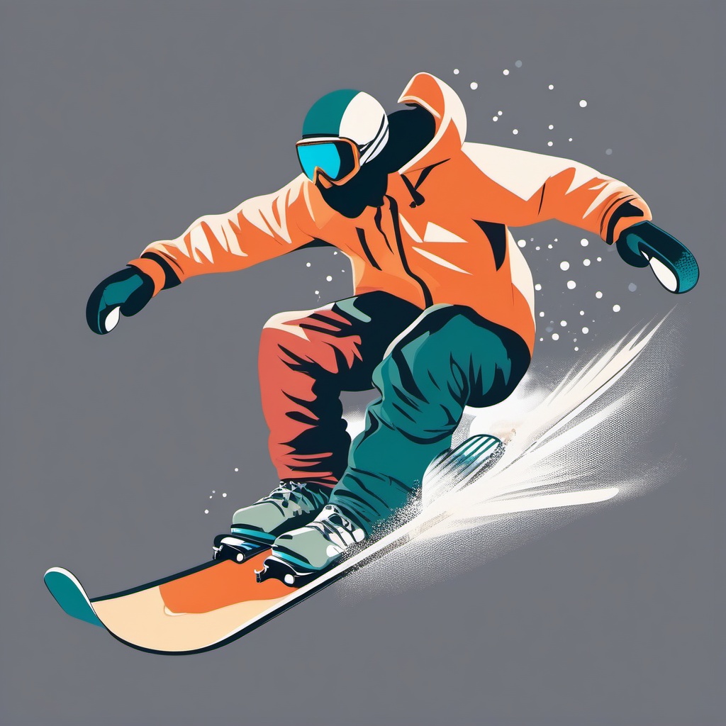 Snowboarding Clipart - A snowboarder carving fresh tracks.  color vector clipart, minimal style