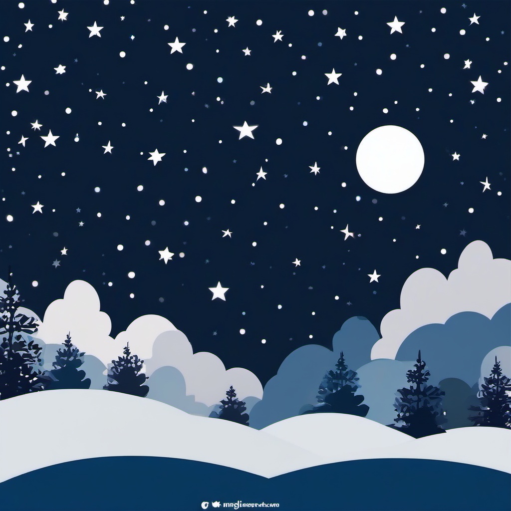 Winter Night Sky clipart - Starry night sky in winter, ,vector color clipart,minimal