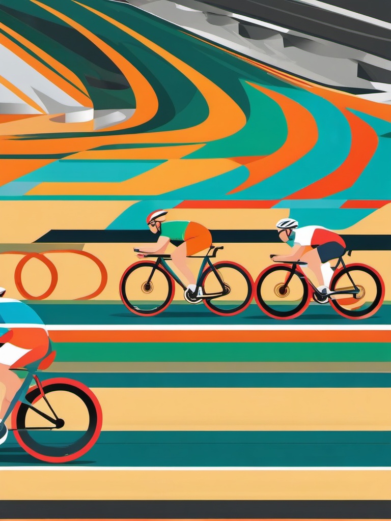 Track Cycling Clipart - Track cyclists racing on the velodrome.  color vector clipart, minimal style