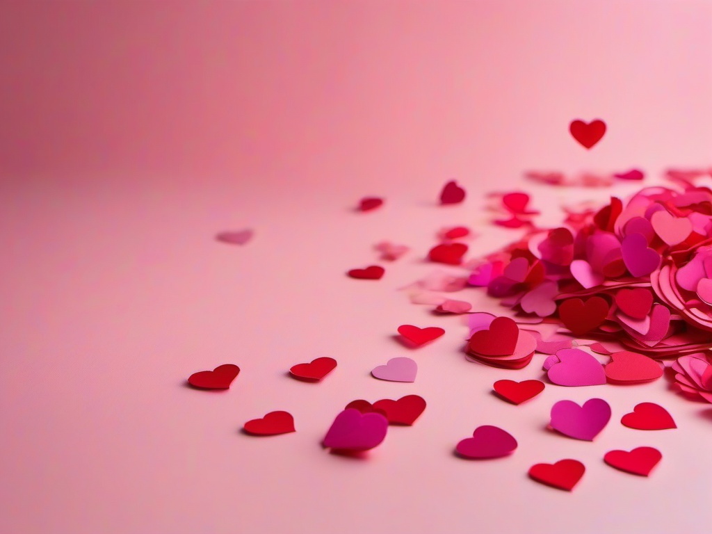 Valentines Day background - Red and pink confetti hearts scattered on a pastel background  aesthetic background wallpaper