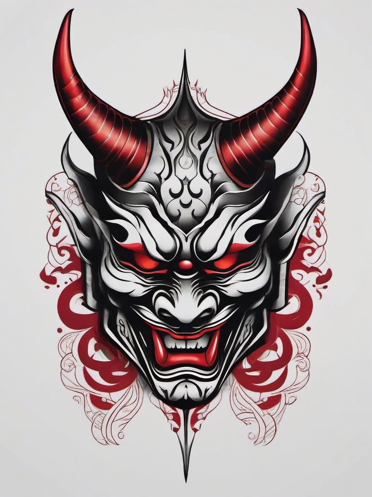 Best Hannya Mask Tattoo - A standout and exemplary Hannya mask tattoo design.  simple color tattoo,white background,minimal