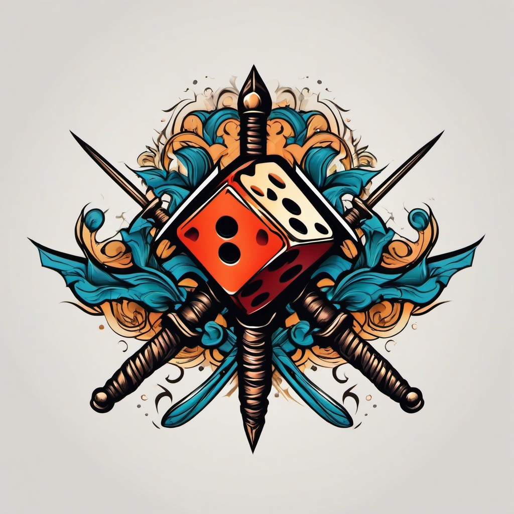 dice sword tattoo  simple vector color tattoo