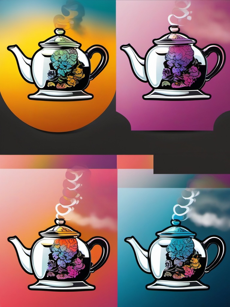 Teapot with Steam Sticker - Teapot emitting steam, ,vector color sticker art,minimal