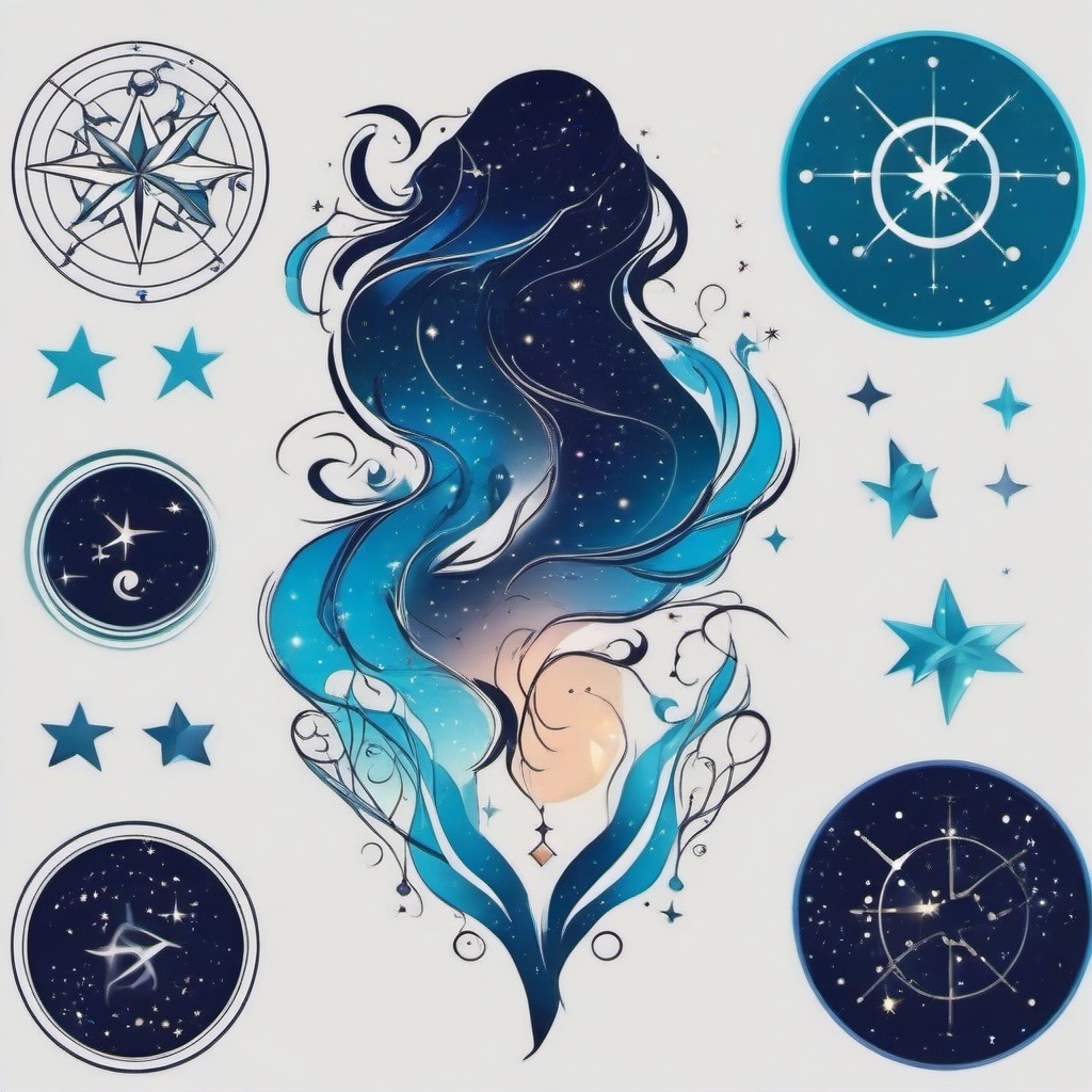 aquarius and pisces constellation tattoo  simple vector color tattoo