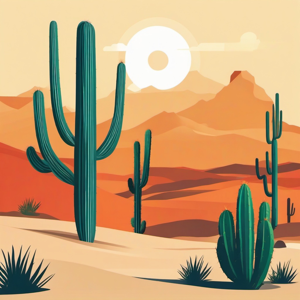 Plant clipart - cactus in a desert setting with bright sunlight  color,minimalist,vector clipart