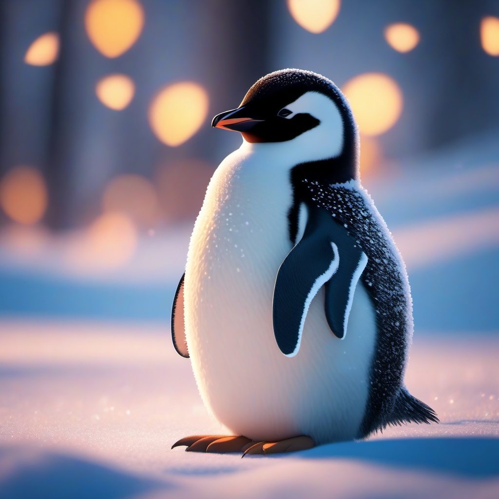 Cute Penguin Waddling in a Frosty Wonderland 8k, cinematic, vivid colors