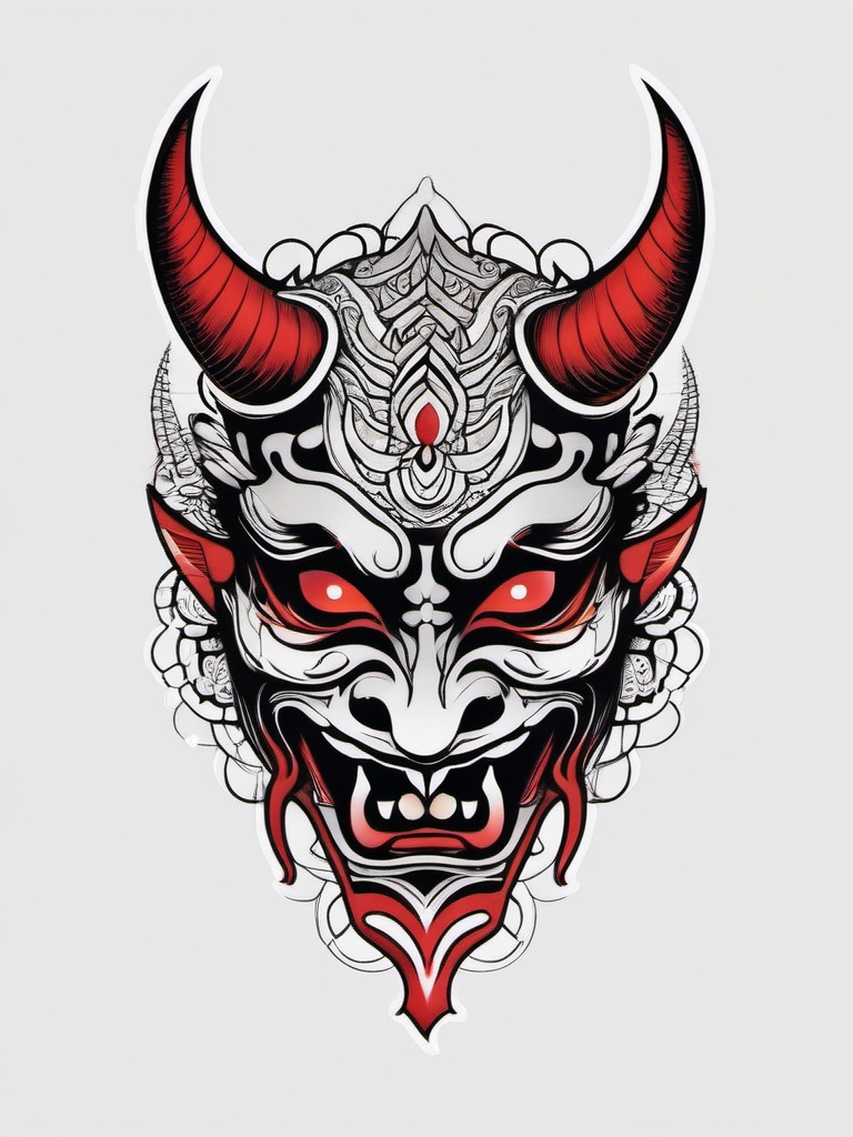 demon mask japanese tattoo  simple color tattoo,white background,minimal