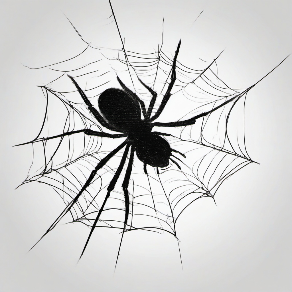 drawing of a spider spinning its web  minimal rough sketch scribbles,doodles,black and white