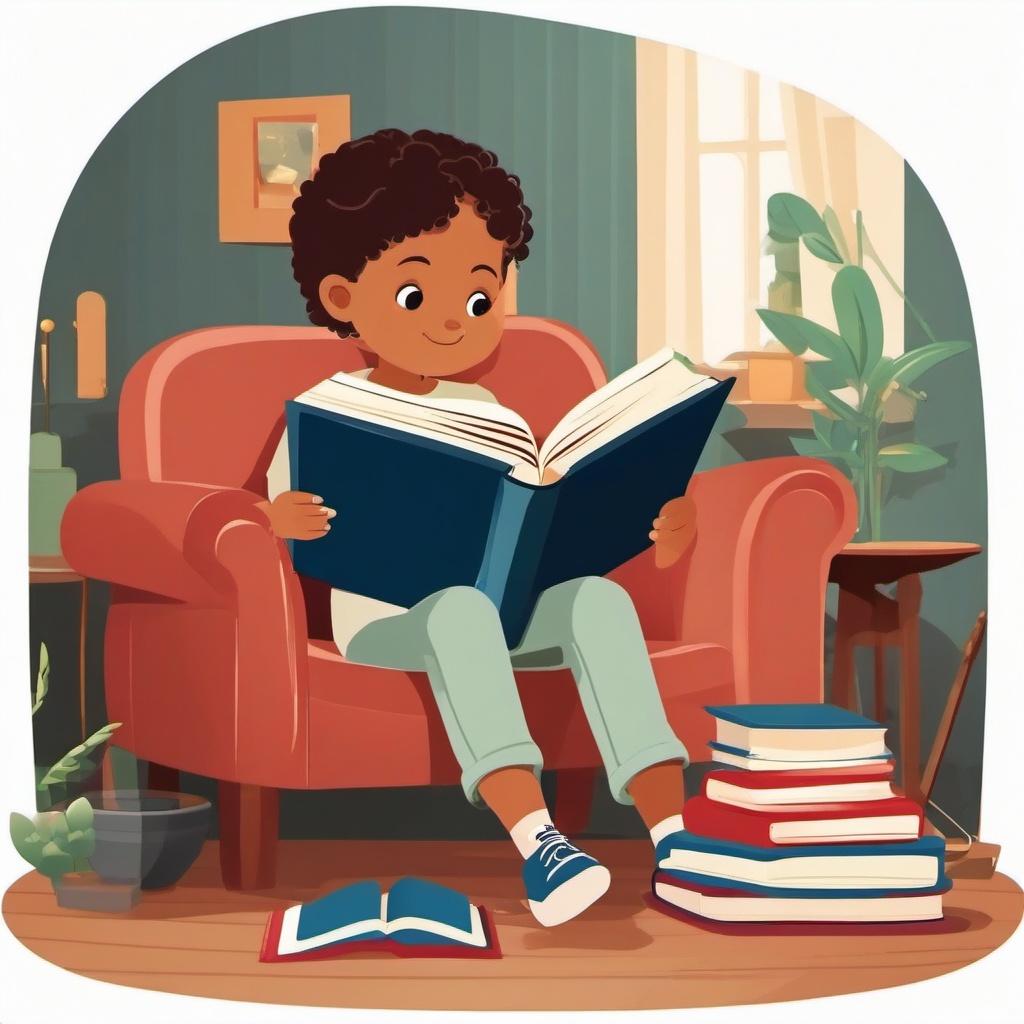 Reading book clipart, A child engrossed in a captivating story.  simple, 2d flat