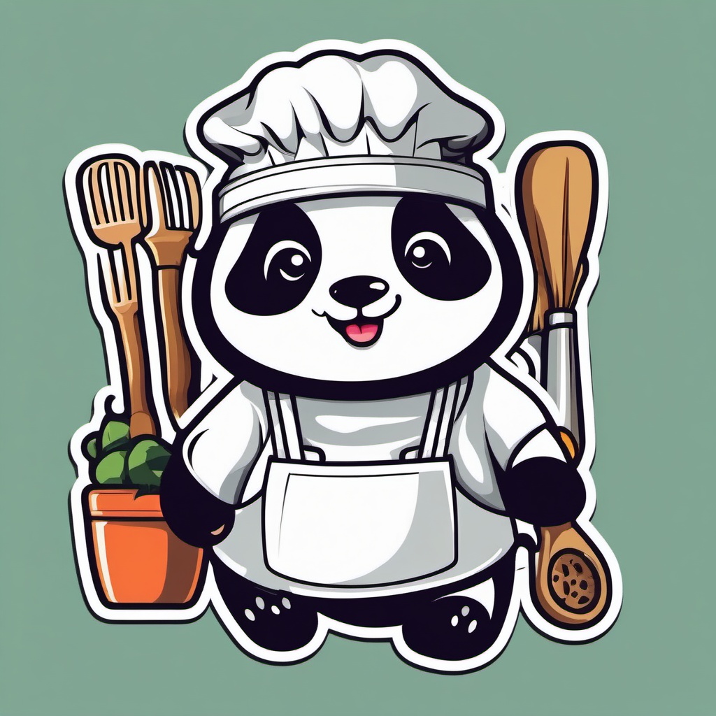 Panda Chef Sticker - A panda wearing a chef's hat and apron. ,vector color sticker art,minimal