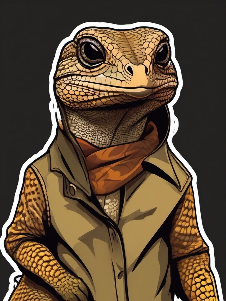 Borneo Earless Monitor cartoon - rare, secretive lizard  cartoon sticker style