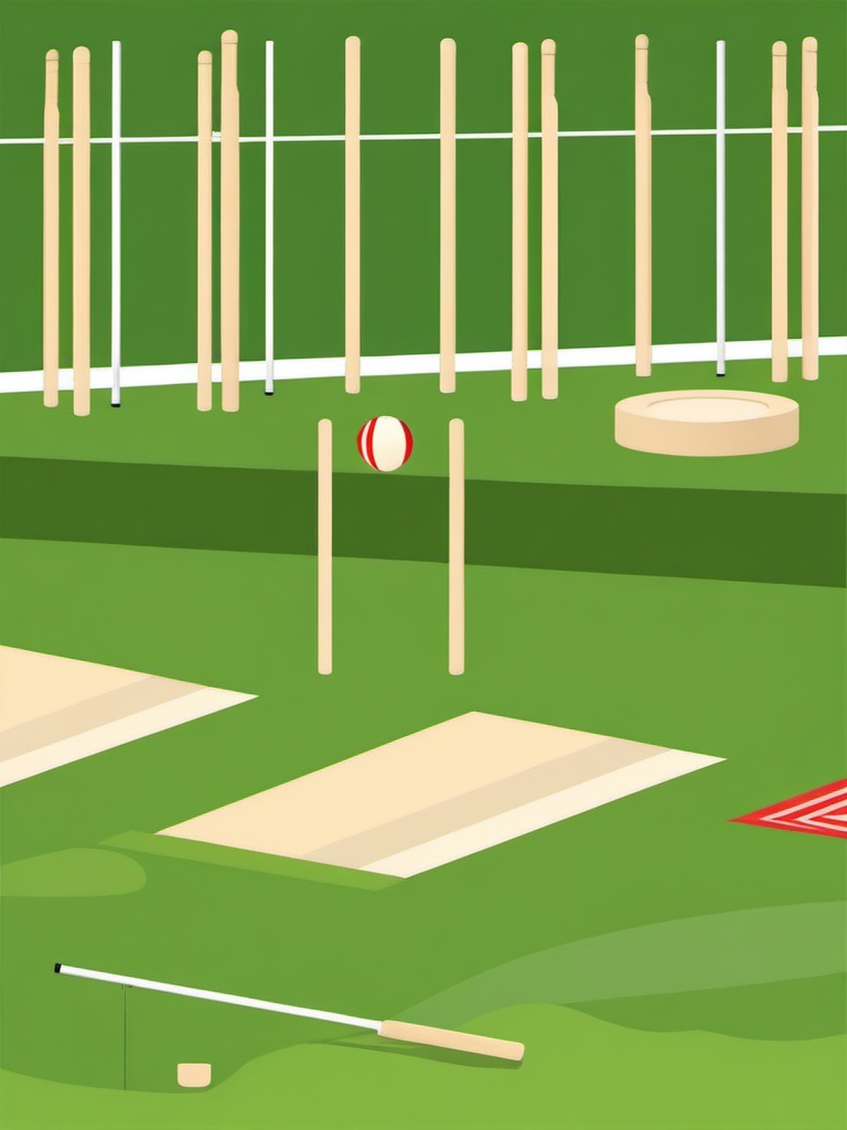 Cricket Wickets and Stumps Clipart - Cricket wickets and stumps on the pitch.  color vector clipart, minimal style