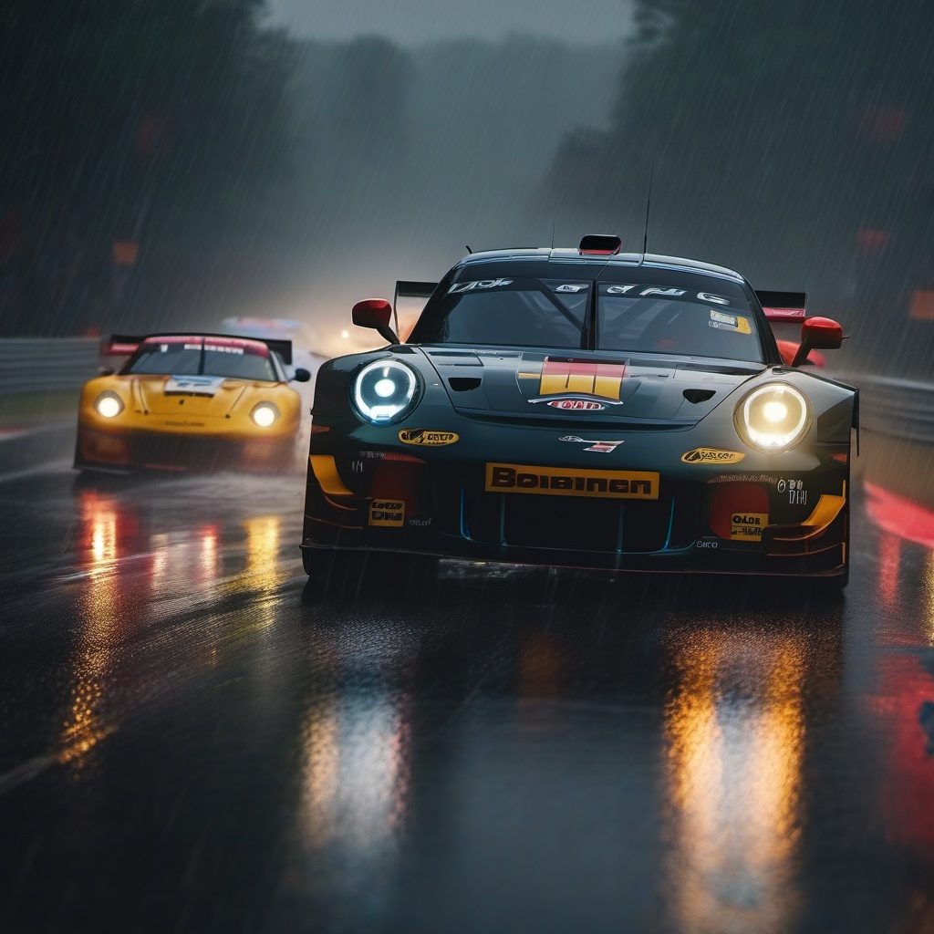 cars racing together in the rain, 4K