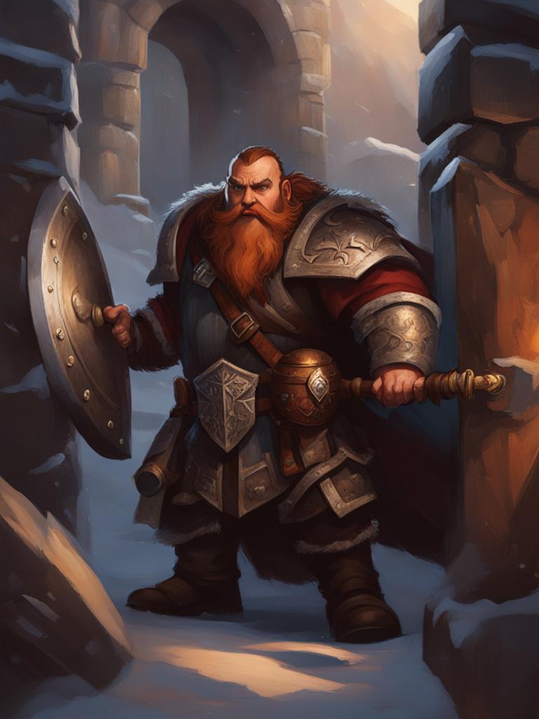 malakai ironblood, a dwarf barbarian, is smashing through the gates of an enemy stronghold. 