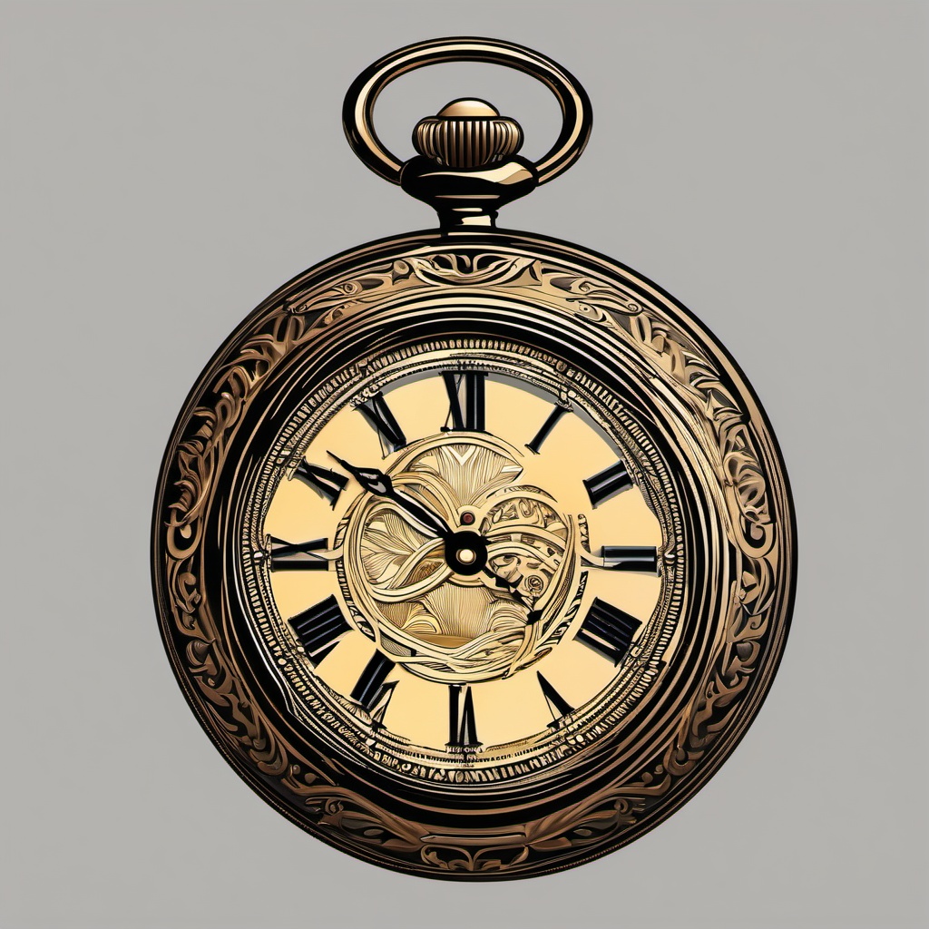 Watch Clipart - Antique pocket watch with intricate details.  color clipart, minimalist, vector art, 