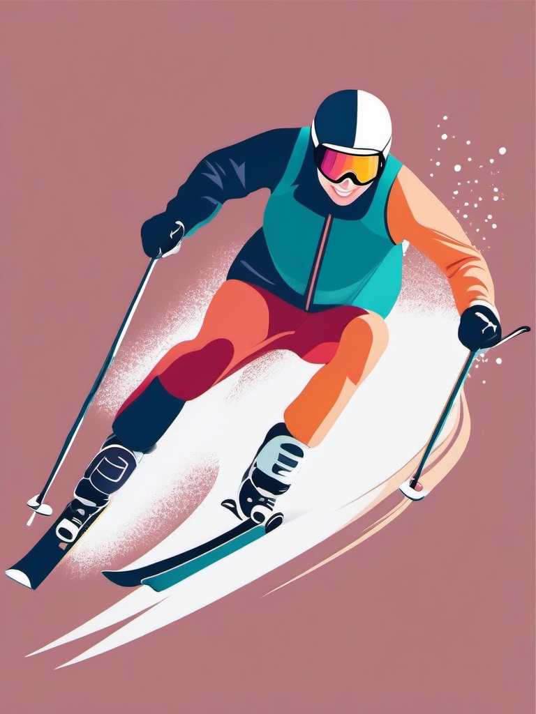 Snow Skiing Powder Snow Clipart - Skiers on fresh powder snow slopes.  color vector clipart, minimal style