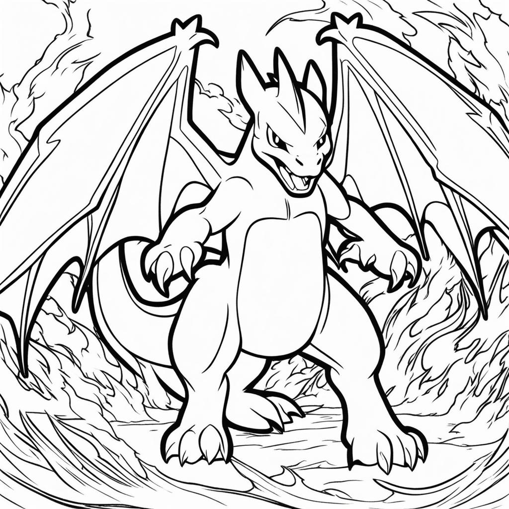 pokemon coloring pages - charizard breathes fiery flames in a fierce battle against rivals. 