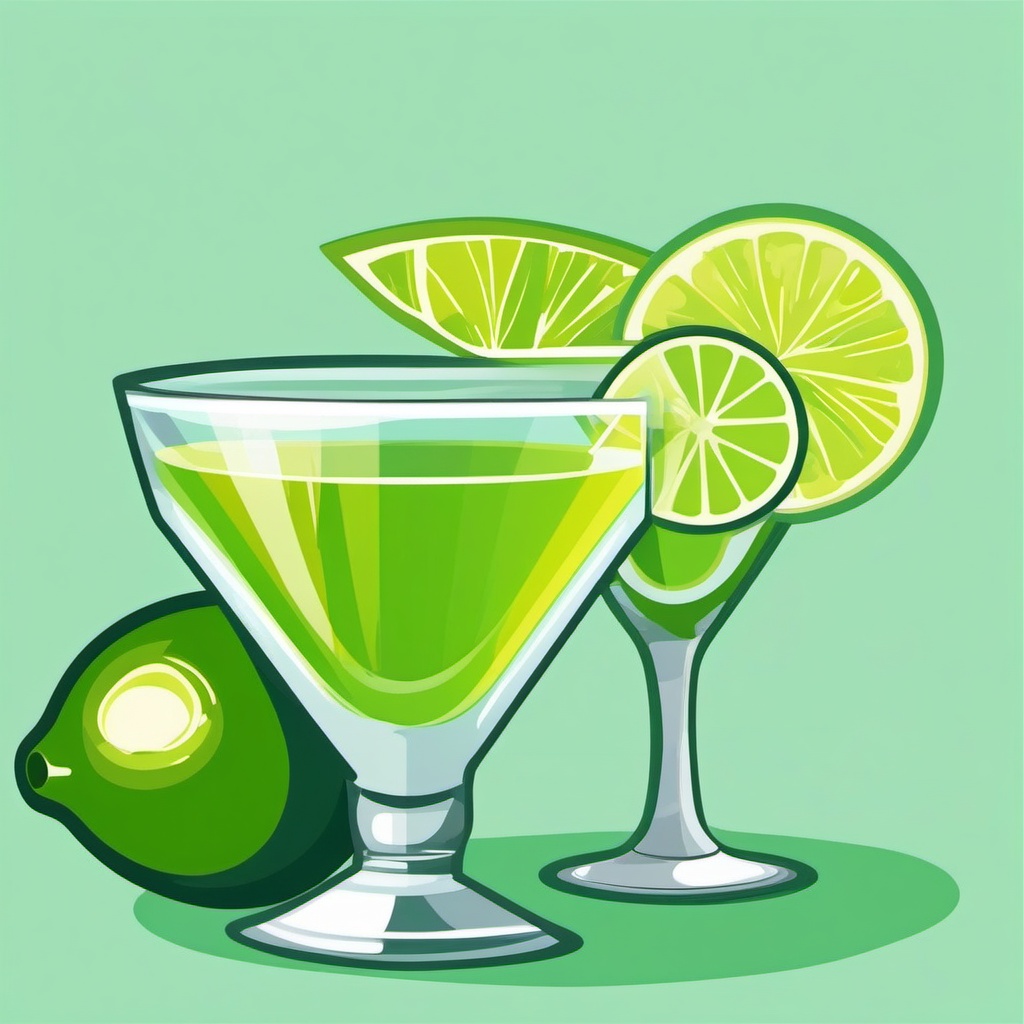 Lime Wedge and Margarita Clipart - Lime wedge with a margarita glass.  color vector clipart, minimal style