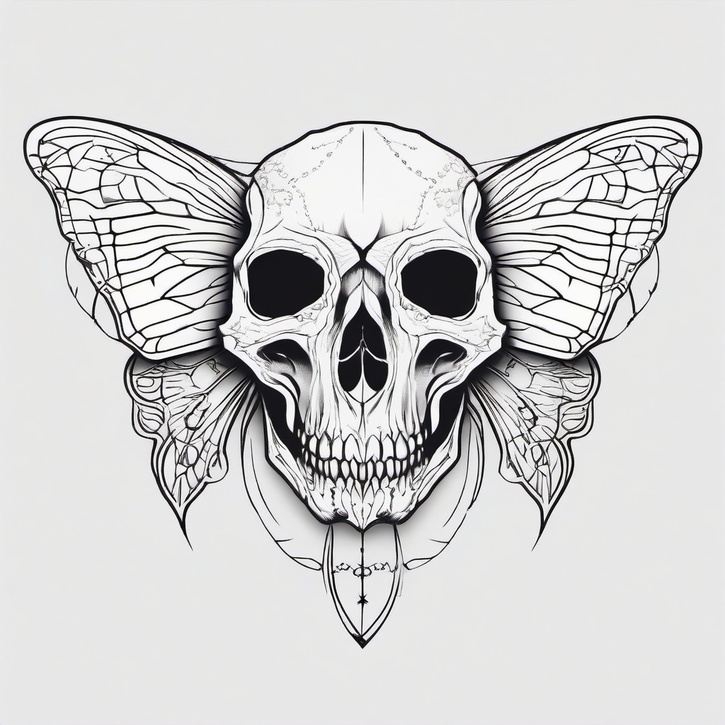 Moth Skull Tattoo - Tattoo featuring a combination of a moth and a skull.  simple vector tattoo,minimalist,white background