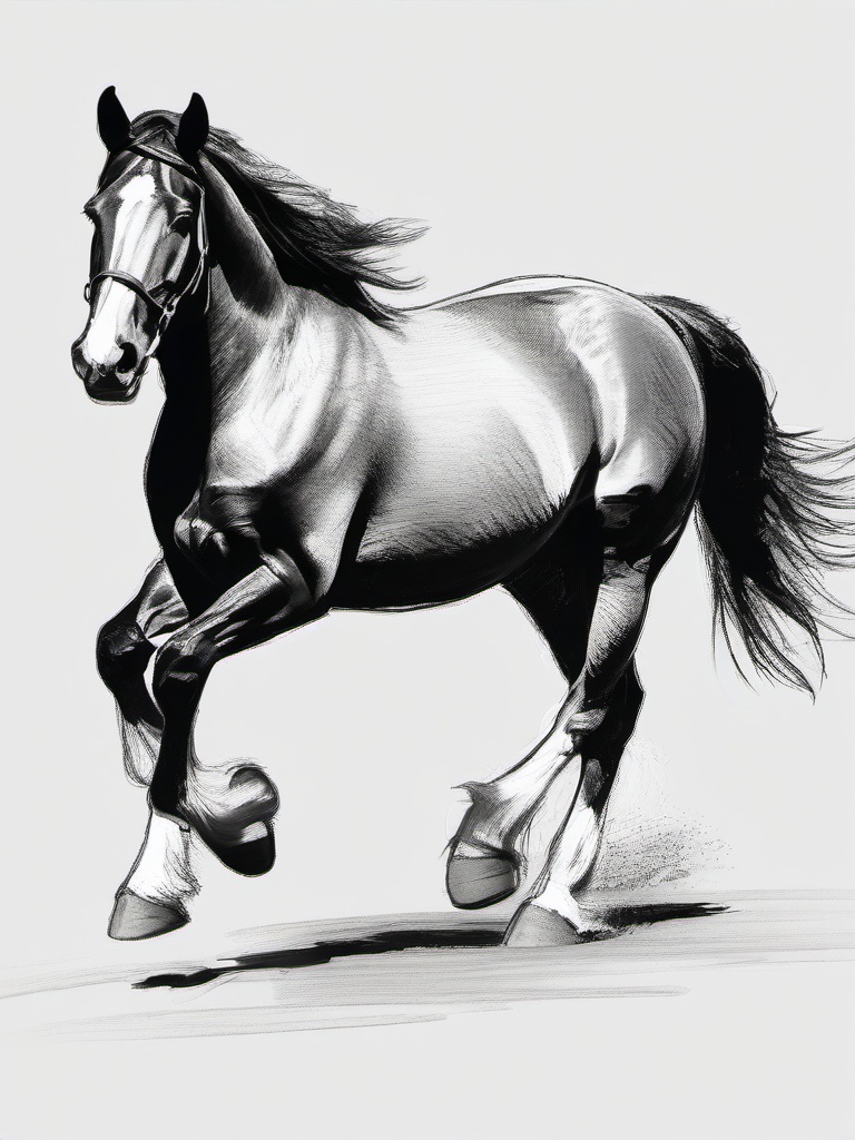 drawing of Clydesdale horse  minimal rough sketch scribbles,doodles,black and white