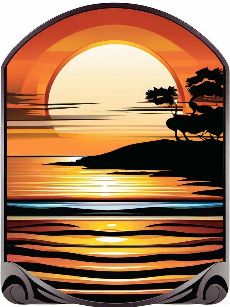 Sun clipart - sun setting over a calm ocean  