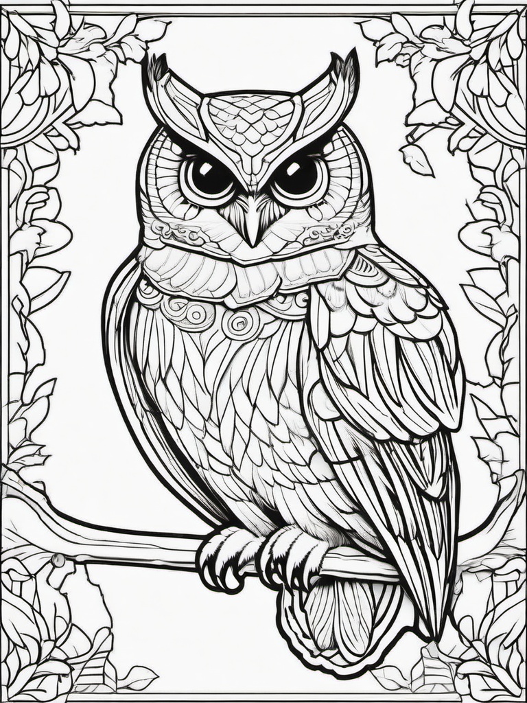 Owl Coloring Pages - Owl with a bat  simple coloring pages