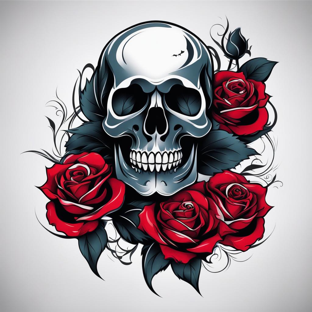 Tattoo skull rose, Creative tattoos featuring skulls and roses. , color tattoo design, clean white background