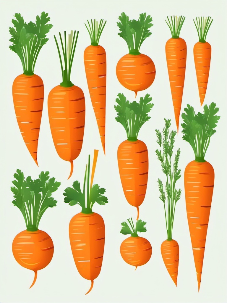 Carrot Clipart - Fresh and orange carrot with green top.  color vector clipart, minimal style