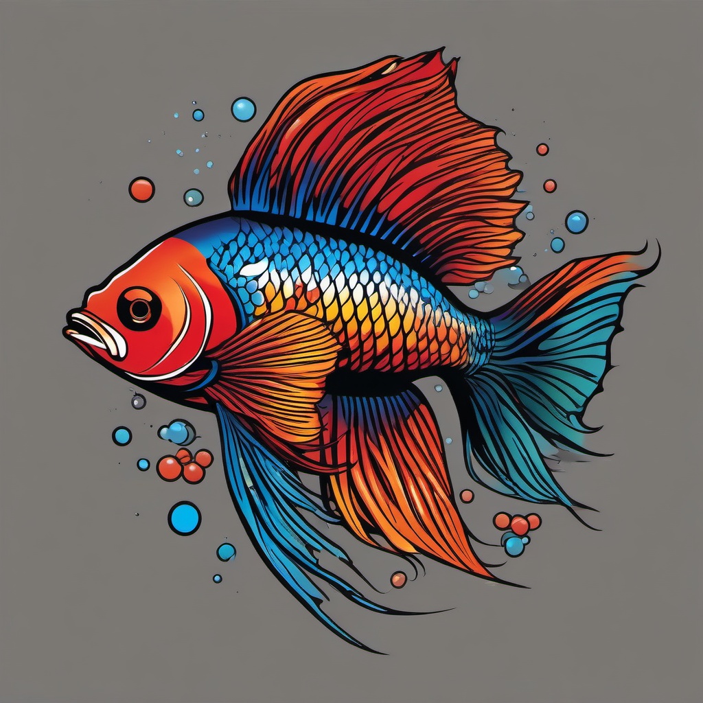 Japanese Fighting Fish Tattoo-Bold and vibrant tattoo featuring a Japanese fighting fish, capturing the intense and vibrant colors of these aquatic creatures.  simple color vector tattoo