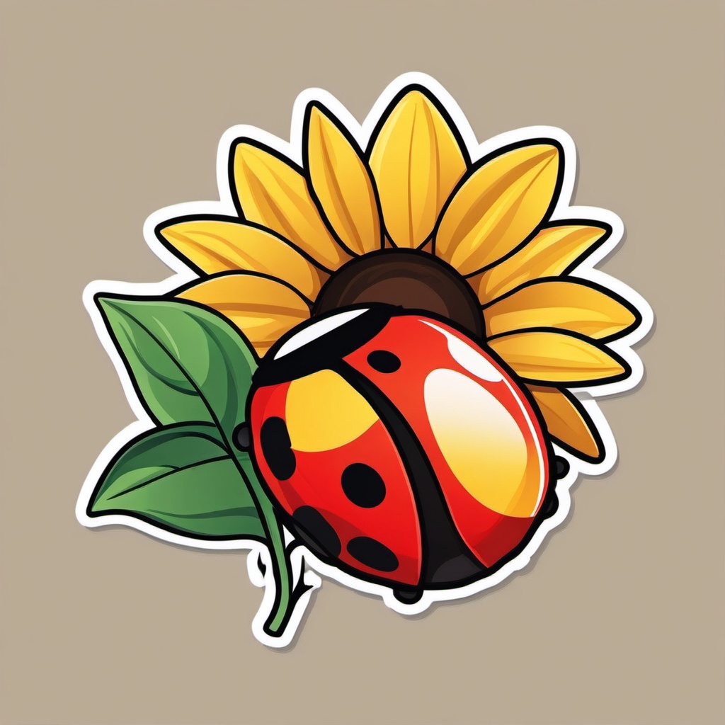 Sunflower and Ladybug Emoji Sticker - Garden harmony, , sticker vector art, minimalist design