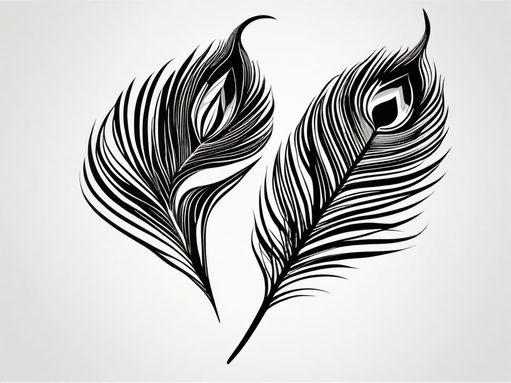 Black and White Peacock Feather Tattoo - Peacock feather in black and white.  simple vector tattoo,minimalist,white background