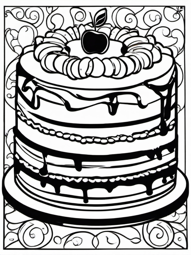 Cake Coloring Pages - Apple cinnamon cake with caramel drizzle  simple coloring pages